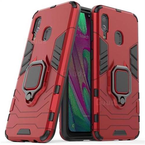 Black Panther Armor Metal Ring Grip Shockproof Dual Layer Rugged Hard Cover for Samsung Galaxy A40 - Red