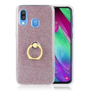 Luxury Soft TPU Glitter Back Ring Cover with 360 Rotate Finger Holder Buckle for Samsung Galaxy A40 - Pink