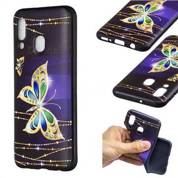 Golden Shining Butterfly 3D Embossed Relief Black Soft Back Cover for Samsung Galaxy A40