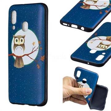 Moon and Owl 3D Embossed Relief Black Soft Back Cover for Samsung Galaxy A40