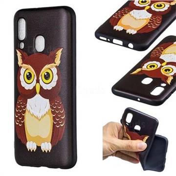 Big Owl 3D Embossed Relief Black Soft Back Cover for Samsung Galaxy A40