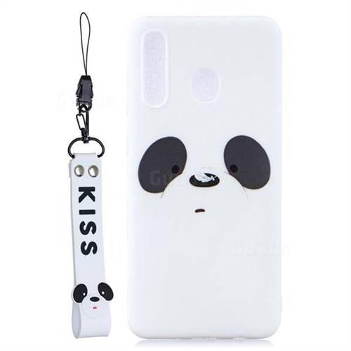 White Feather Panda Soft Kiss Candy Hand Strap Silicone Case for Samsung Galaxy A40