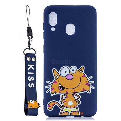 Blue Cute Cat Soft Kiss Candy Hand Strap Silicone Case for Samsung Galaxy A40