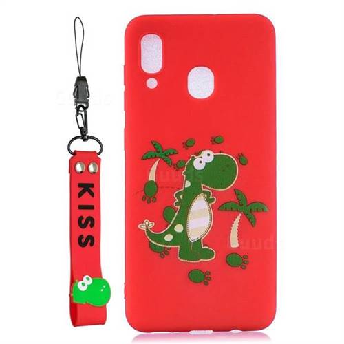 Red Dinosaur Soft Kiss Candy Hand Strap Silicone Case for Samsung Galaxy A40