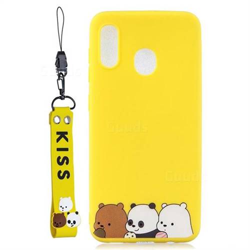 Yellow Bear Family Soft Kiss Candy Hand Strap Silicone Case for Samsung Galaxy A40