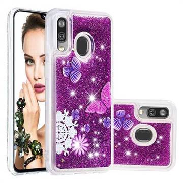 Purple Flower Butterfly Dynamic Liquid Glitter Quicksand Soft TPU Case for Samsung Galaxy A40