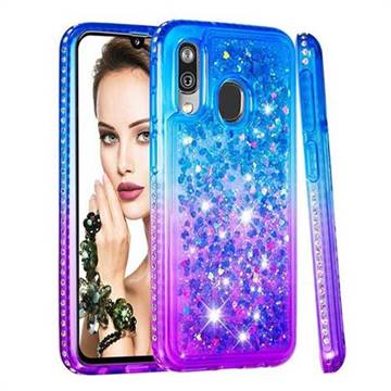 Diamond Frame Liquid Glitter Quicksand Sequins Phone Case for Samsung Galaxy A40 - Blue Purple