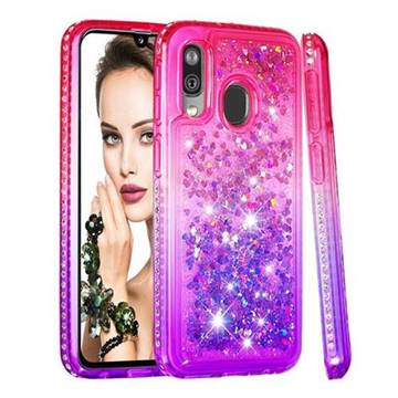 Diamond Frame Liquid Glitter Quicksand Sequins Phone Case for Samsung Galaxy A40 - Pink Purple