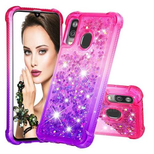 Rainbow Gradient Liquid Glitter Quicksand Sequins Phone Case for Samsung Galaxy A40 - Pink Purple