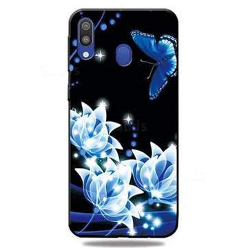 Blue Butterfly 3D Embossed Relief Black TPU Cell Phone Back Cover for Samsung Galaxy A40