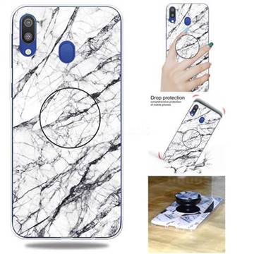White Marble Pop Stand Holder Varnish Phone Cover for Samsung Galaxy A40