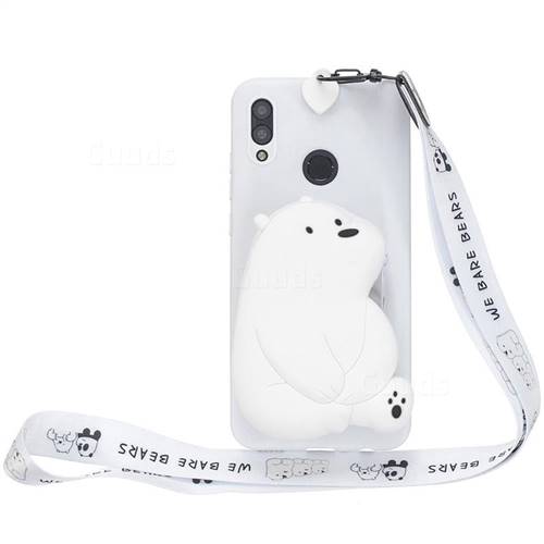 White Polar Bear Neck Lanyard Zipper Wallet Silicone Case for Samsung Galaxy A40