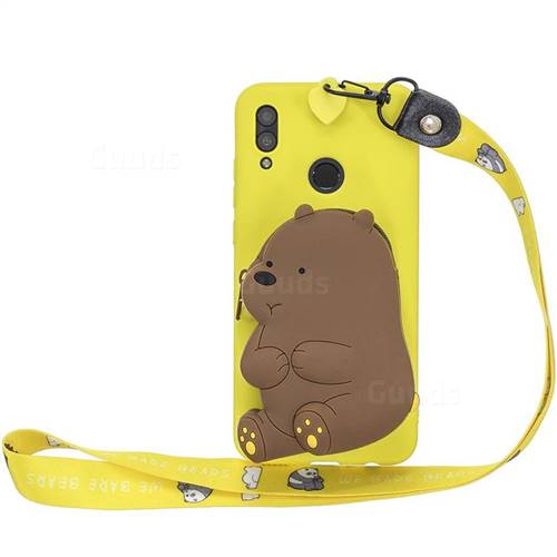Yellow Bear Neck Lanyard Zipper Wallet Silicone Case for Samsung Galaxy A40