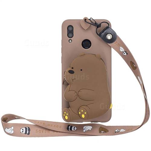 Brown Bear Neck Lanyard Zipper Wallet Silicone Case for Samsung Galaxy A40