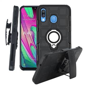 3 in 1 PC + Silicone Leather Phone Case for Samsung Galaxy A40 - Black