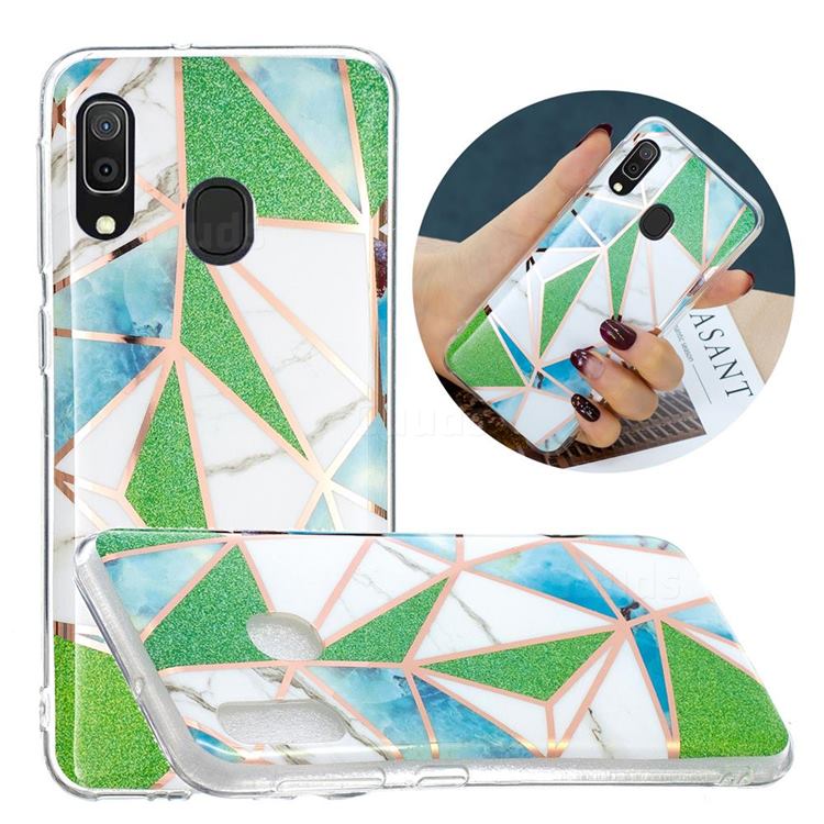 Green Triangle Painted Marble Electroplating Protective Case for Samsung Galaxy A40
