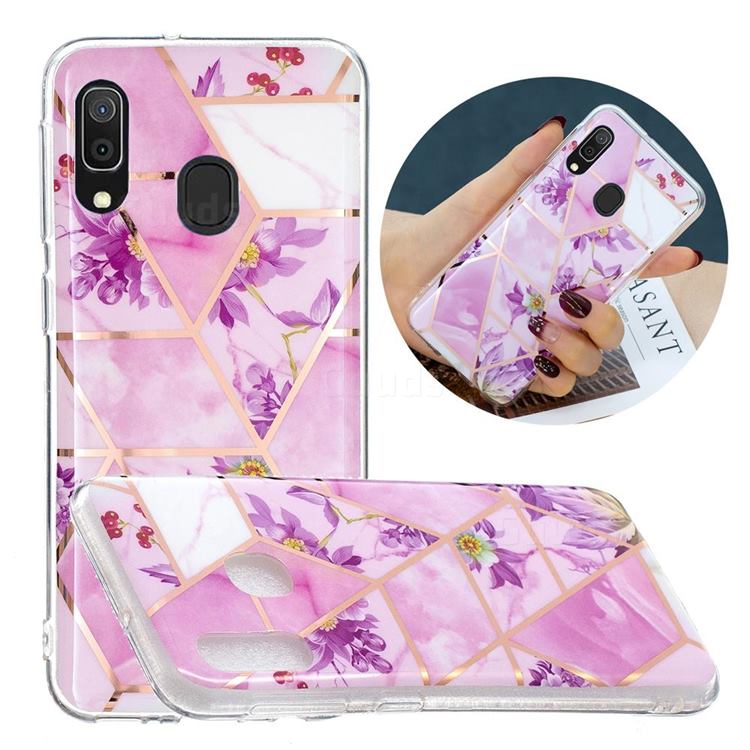 Purple Flower Painted Marble Electroplating Protective Case for Samsung Galaxy A40