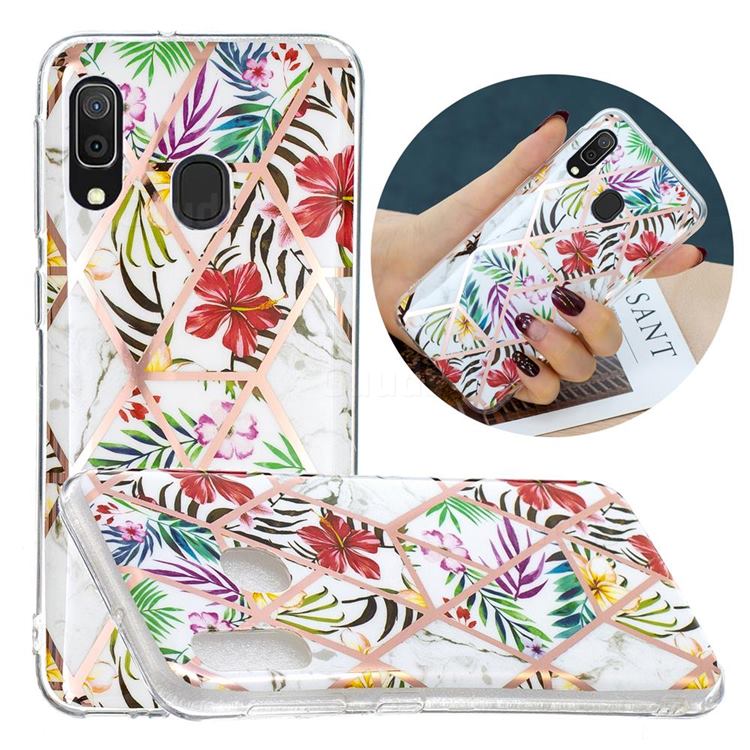 Tropical Rainforest Flower Painted Marble Electroplating Protective Case for Samsung Galaxy A40