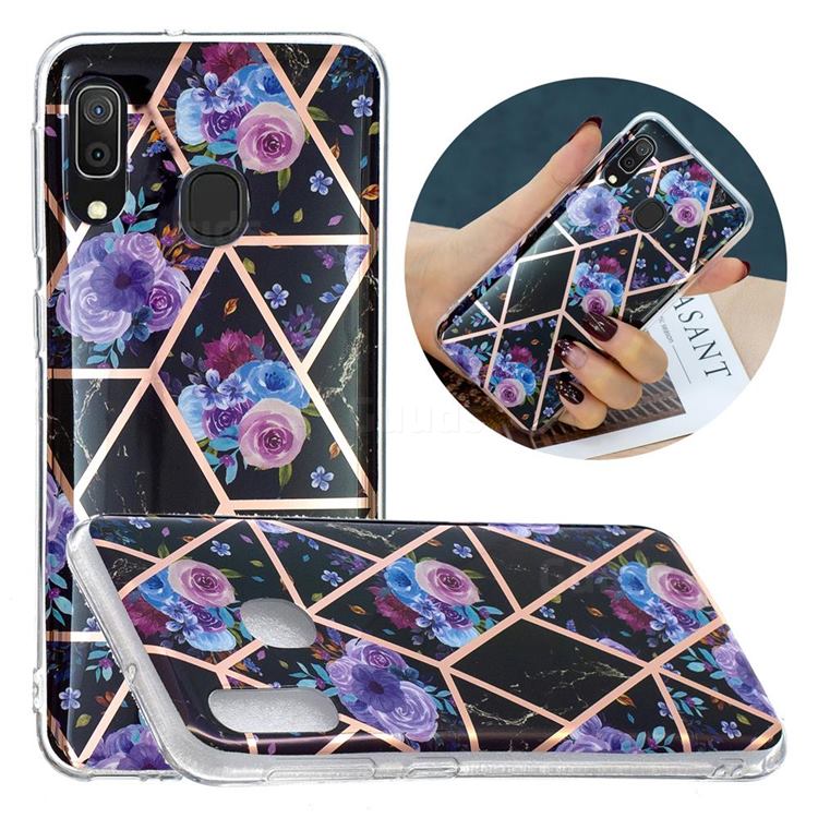 Black Flower Painted Marble Electroplating Protective Case for Samsung Galaxy A40