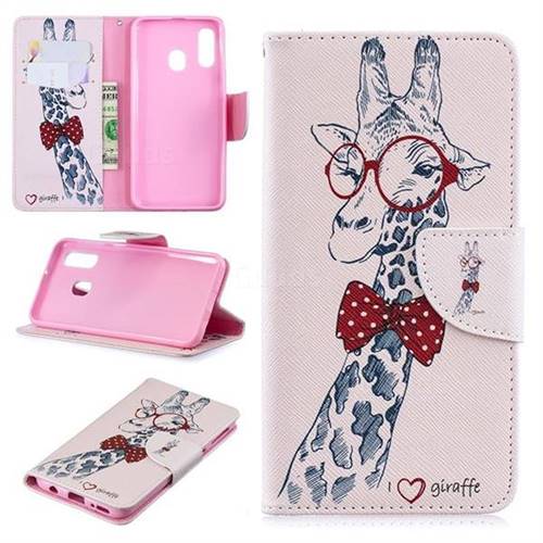 Glasses Giraffe Leather Wallet Case for Samsung Galaxy A40