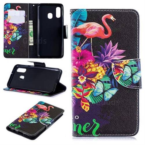 Flowers Flamingos Leather Wallet Case for Samsung Galaxy A40