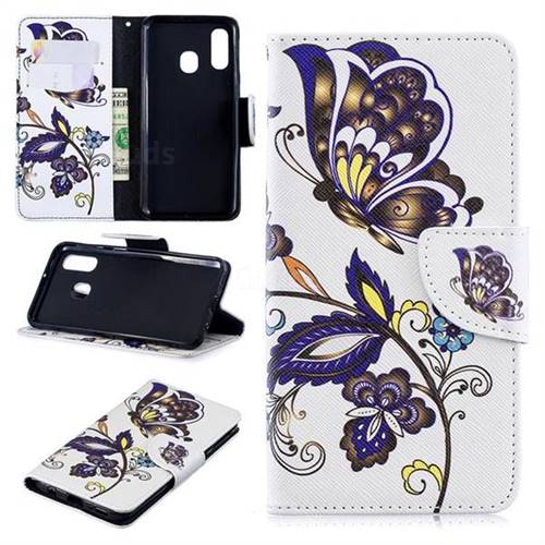 Butterflies and Flowers Leather Wallet Case for Samsung Galaxy A40