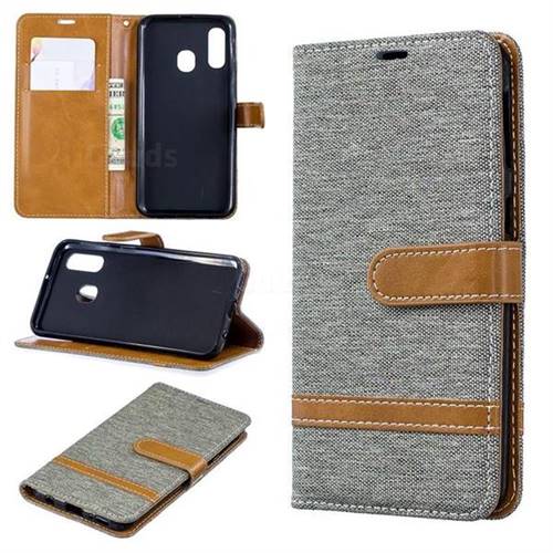 Jeans Cowboy Denim Leather Wallet Case for Samsung Galaxy A40 - Gray