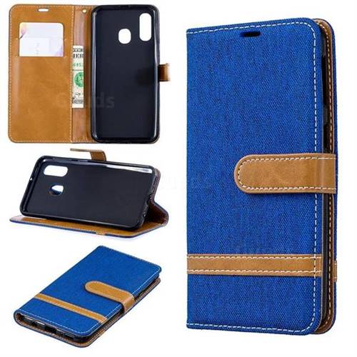 Jeans Cowboy Denim Leather Wallet Case for Samsung Galaxy A40 - Sapphire