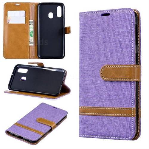 Jeans Cowboy Denim Leather Wallet Case for Samsung Galaxy A40 - Purple