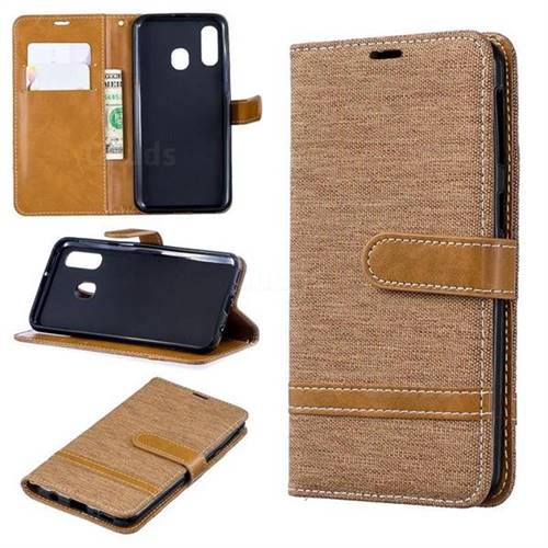 Jeans Cowboy Denim Leather Wallet Case for Samsung Galaxy A40 - Brown