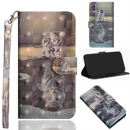 Tiger and Cat 3D Painted Leather Wallet Case for Samsung Galaxy A40