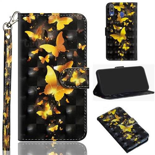 Golden Butterfly 3D Painted Leather Wallet Case for Samsung Galaxy A40