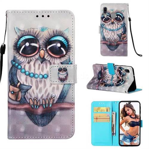 Sweet Gray Owl 3D Painted Leather Wallet Case for Samsung Galaxy A40