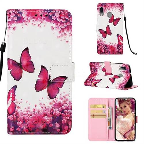 Rose Butterfly 3D Painted Leather Wallet Case for Samsung Galaxy A40