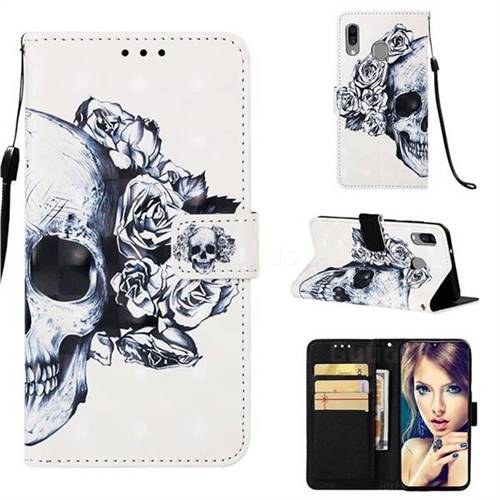 Skull Flower 3D Painted Leather Wallet Case for Samsung Galaxy A40