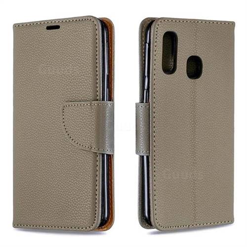 Classic Luxury Litchi Leather Phone Wallet Case for Samsung Galaxy A40 - Gray