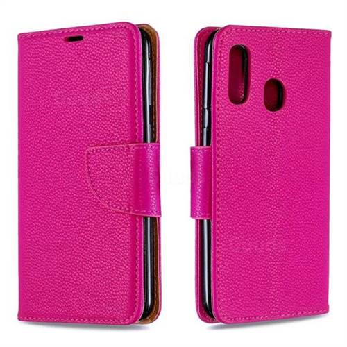 Classic Luxury Litchi Leather Phone Wallet Case for Samsung Galaxy A40 - Rose