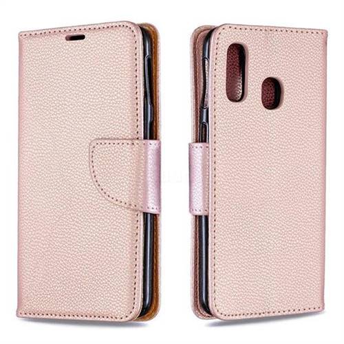 Classic Luxury Litchi Leather Phone Wallet Case for Samsung Galaxy A40 - Golden
