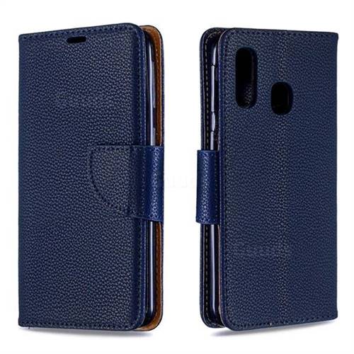 Classic Luxury Litchi Leather Phone Wallet Case for Samsung Galaxy A40 - Blue
