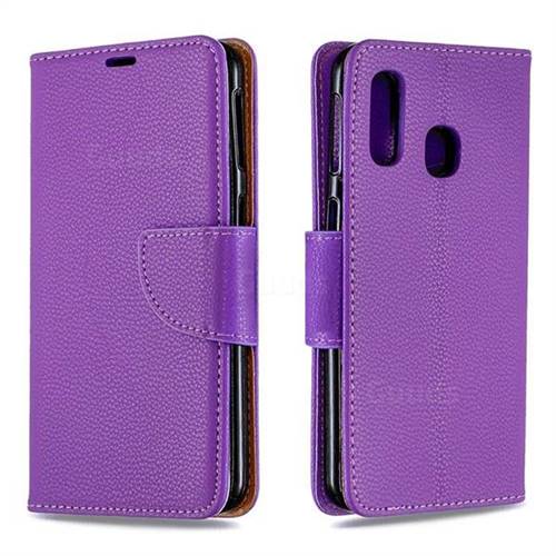 Classic Luxury Litchi Leather Phone Wallet Case for Samsung Galaxy A40 - Purple