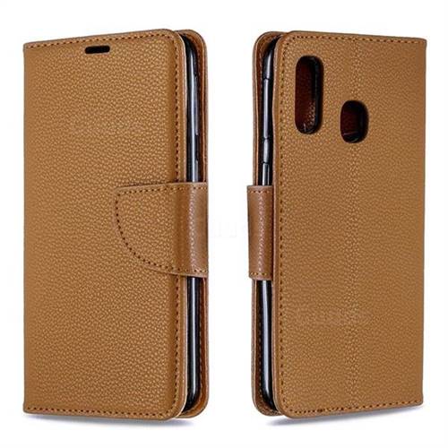 Classic Luxury Litchi Leather Phone Wallet Case for Samsung Galaxy A40 - Brown