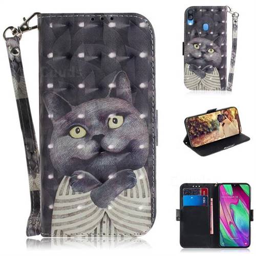 Cat Embrace 3D Painted Leather Wallet Phone Case for Samsung Galaxy A40