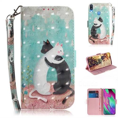 Black and White Cat 3D Painted Leather Wallet Phone Case for Samsung Galaxy A40