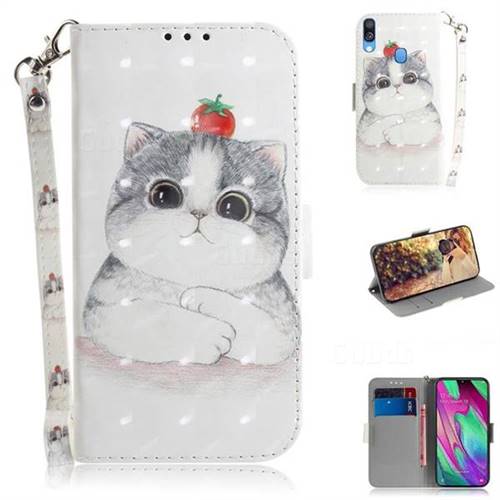 Cute Tomato Cat 3D Painted Leather Wallet Phone Case for Samsung Galaxy A40