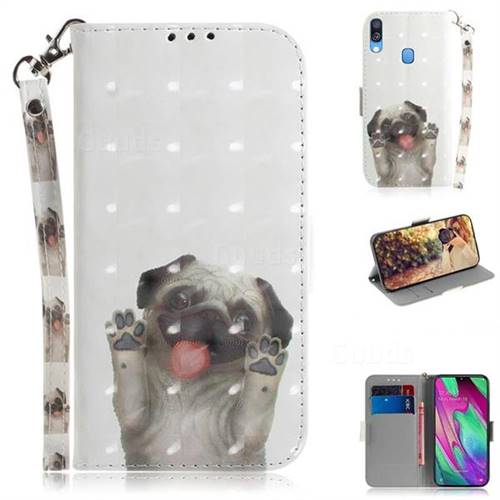 Pug Dog 3D Painted Leather Wallet Phone Case for Samsung Galaxy A40
