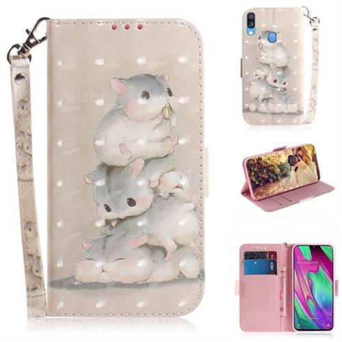 Three Squirrels 3D Painted Leather Wallet Phone Case for Samsung Galaxy A40