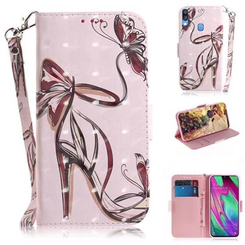 Butterfly High Heels 3D Painted Leather Wallet Phone Case for Samsung Galaxy A40