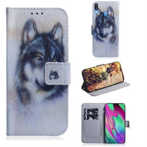 Snow Wolf PU Leather Wallet Case for Samsung Galaxy A40