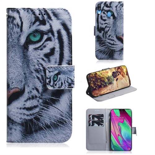 White Tiger PU Leather Wallet Case for Samsung Galaxy A40
