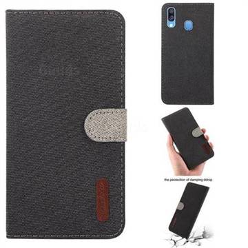 Linen Cloth Pudding Leather Case for Samsung Galaxy A40 - Black